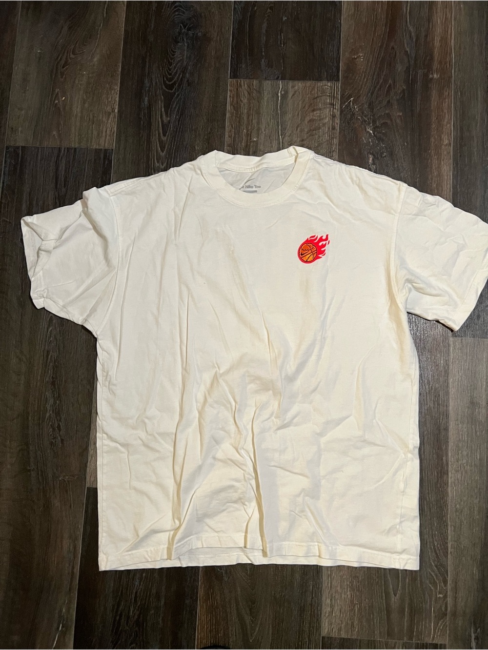 Nike Cream Short Sleeve Tee with Small Flaming Basketball Graphic